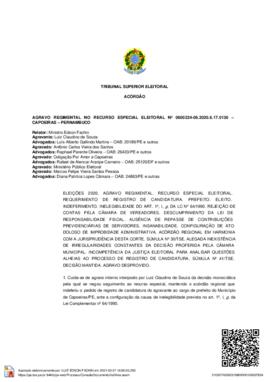 Agravo Regimental no Recurso Especial Eleitoral n° 0600224-06.2020.6.17.0130 - Capoeiras – PE