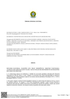 Recurso Eleitoral nº 0600094-49.2020.6.17.0119 - Abreu e Lima - PE