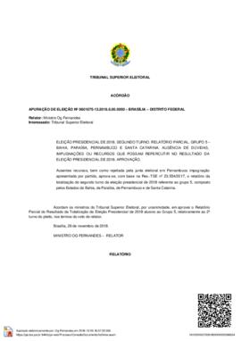 Apuração de Eleição nº 0601675-13-13.2018.6.00.0000 - Brasília - DF