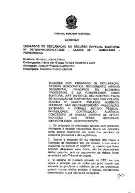 Embargos de Declaração em Recurso Especial Eleitoral nº 3072588-69.2009.6.17.0029 - Gameleira - PE