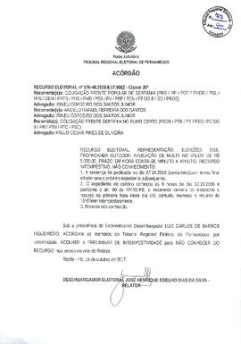 Recurso Eleitoral nº 0000176-48.2016.6.17.0062 - Sertânia - PE