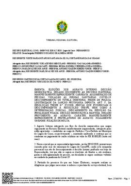 Recurso Eleitoral nº 0600479-03.2020.6.17.0020 - Lagoa dos Gatos - PE