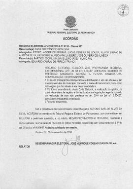 Recurso Eleitoral nº 0000042-93.2016.6.17.0135 - Feira Nova - PE