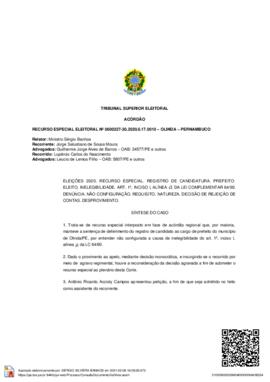 Recurso Especial Eleitoral n° 0600227-30.2020.6.17.0010 - Olinda – PE