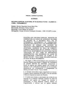 Recurso Especial Eleitoral nº 0000097-20.2016.6.17.0143 - Itaíba - PE