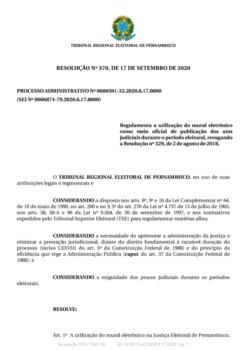 Resolução nº 370 de 2020 - Processo Administrativo nº 0600591-32.2020.6.17.0000