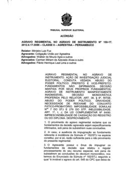 Agravo Regimental no Recurso Especial Eleitoral n° 0000150-17.2012.6.17.0086 - Agrestina – PE