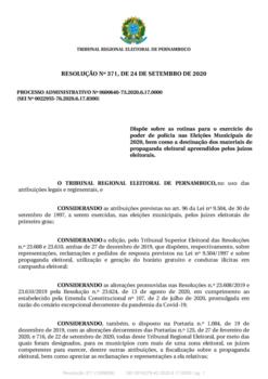 Resolução nº 371 de 2020 - Processo Administrativo nº 0600640-73.2020.6.17.0000