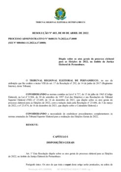 Resolução nº 403 de 2022 - Processo Administrativo nº 0600131-74.2022.6.17.0000