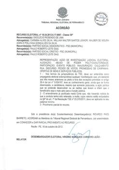 Recurso Eleitoral nº 0000018-24.2012.6.17.0097 - Riacho das Almas - PE