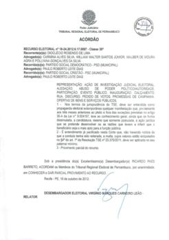 Recurso Eleitoral nº 0000018-24.2012.6.17.0097 - Riacho das Almas - PE