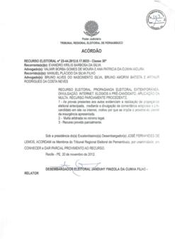 Recurso Eleitoral nº 0000023-44.2012.6.17.0033 - Bom Jardim - PE