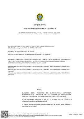 Recurso Eleitoral nº 0600143-07.2020.6.17.0082