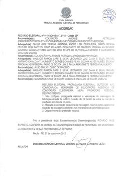Recurso Eleitoral nº 0000161-63.2012.6.17.0145 - Petrolina - PE