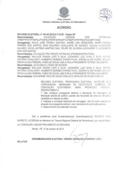 Recurso Eleitoral nº 0000161-63.2012.6.17.0145 - Petrolina - PE