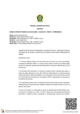 Habeas Corpus nº 0600649-43.2019.6.00.0000 - Recife - PE