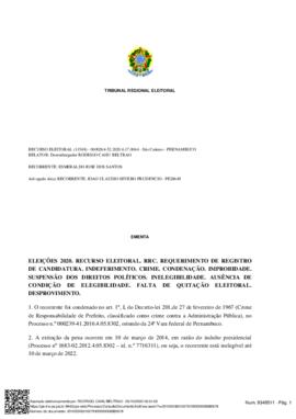 Recurso Eleitoral nº 0600264-52.2020.6.17.0044 - São Caitano - PE
