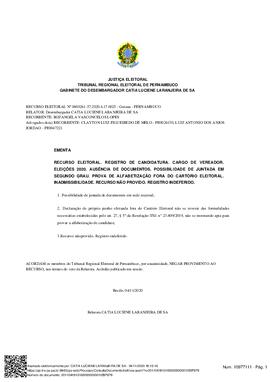 Recurso Eleitoral nº 0600261-57.2020.6.17.0025