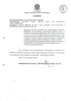 Recurso Eleitoral nº 0000047-41.2012.6.17.0011 - Jaboatão dos Guararapes - PE