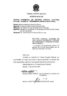Agravo Regimental no Recurso Especial Eleitoral N° 21.238 – Vitória de Santo Antão – PE