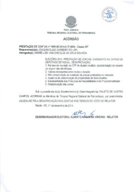 Prestação de Contas - De Candidato nº 0001802-65.2014.6.17.0000 - Recife - PE