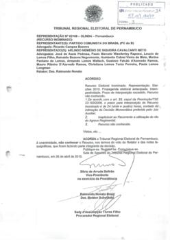 Recurso Eleitoral em Representação nº 0000621-68.2010.6.17.0000 - Olinda - PE