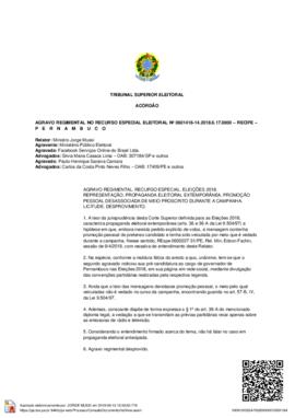 Agravo Regimental no Recurso Especial Eleitoral n° 0601418-14.2018.6.17.0000 - Recife – PE