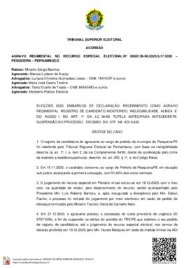 Agravo Regimental no Recurso Especial Eleitoral n° 0600136-96.2020.6.17.0055 - Pesqueira – PE