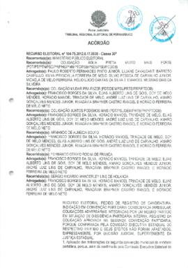 Recurso Eleitoral nº 0000104-75.2012.6.17.0038 - Água Preta - PE