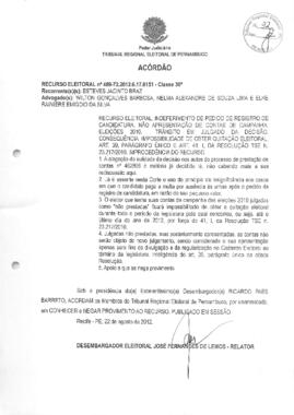 Recurso Eleitoral nº 0000489-72.2012.6.17.0151 - Recife - PE