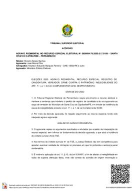 Agravo Regimental no Recurso Especial Eleitoral n° 0600094-79.2018.6.17.0109 - Santa Cruz do Capibaribe – PE