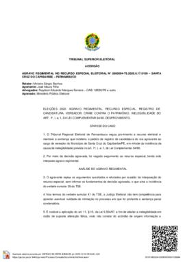 Agravo Regimental no Recurso Especial Eleitoral n° 0600094-79.2018.6.17.0109 - Santa Cruz do Capi...