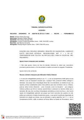 Recurso Ordinário nº 0600792-92.2018.6.17.0000 - Recife - PE