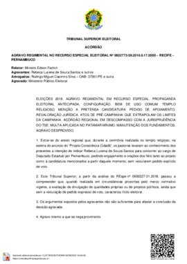 Agravo Regimental no Recurso Especial Eleitoral n° 0602773-59.2018.6.17.0000 - Recife – PE