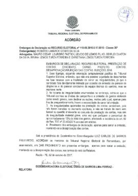 Embargos de Declaração em Recurso Eleitoral nº 0000118-89.2016.6.17.0015 - Cabo de Santo Agostinh...